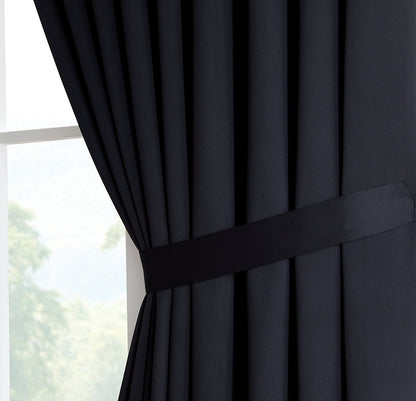 Warm Home Designs Extra Large 2 Black Wall to Wall Curtains 108" x 99" Each with 2 Matching Tie-Backs. Total Width is 216 Inches (18 feet). Great as Room Dividers or Partitions. N Black Wall 99"