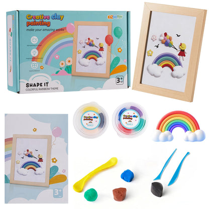 DIY Picture Frame Clay Art Kit for Kids - Rainbow Theme Air Dry Clay Set with Wooden Frame, Tools & Tutorial Cards, Creative Arts and Crafts Gift Set for Children Ages 3+