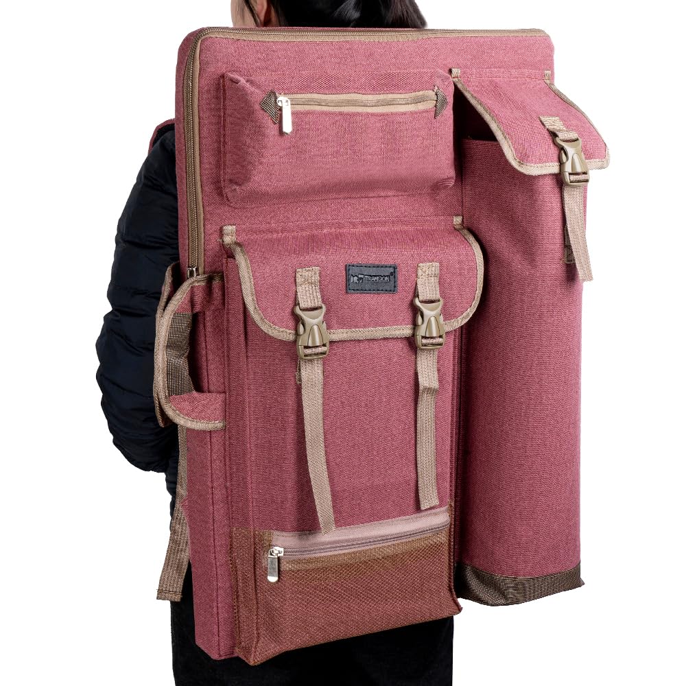 TRANSON Art Portfolio Case Artist Backpack Canvas Bag Large 26” x 19.5” Brownish Red