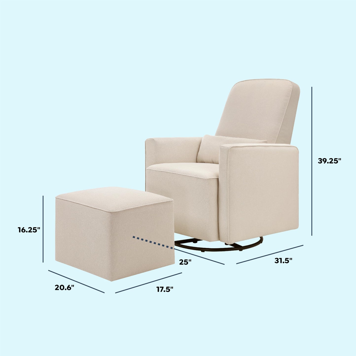 daVinci Olive 360° Swivel Glider Chair w/ Storage Ottoman - Water & Stain Resistant Rocking Glider - GREENGUARD Gold & FSC Certified, Versatile Rocking Chair for Nursery & Living Room, Polyester Cream