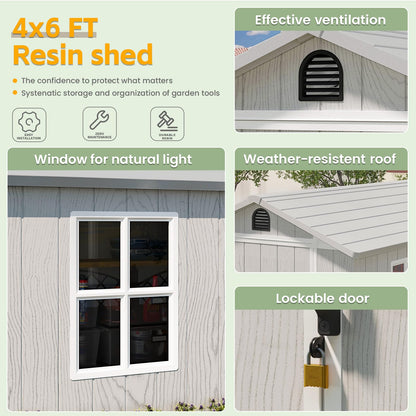 Patiowell 4 x 6 FT Plastic Outdoor Storage Shed with Floor, Resin Shed Outside Tool Shed with Window and Lockable Door for Backyard Garden Patio Lawn, Light Gray (Fit-it Shed)