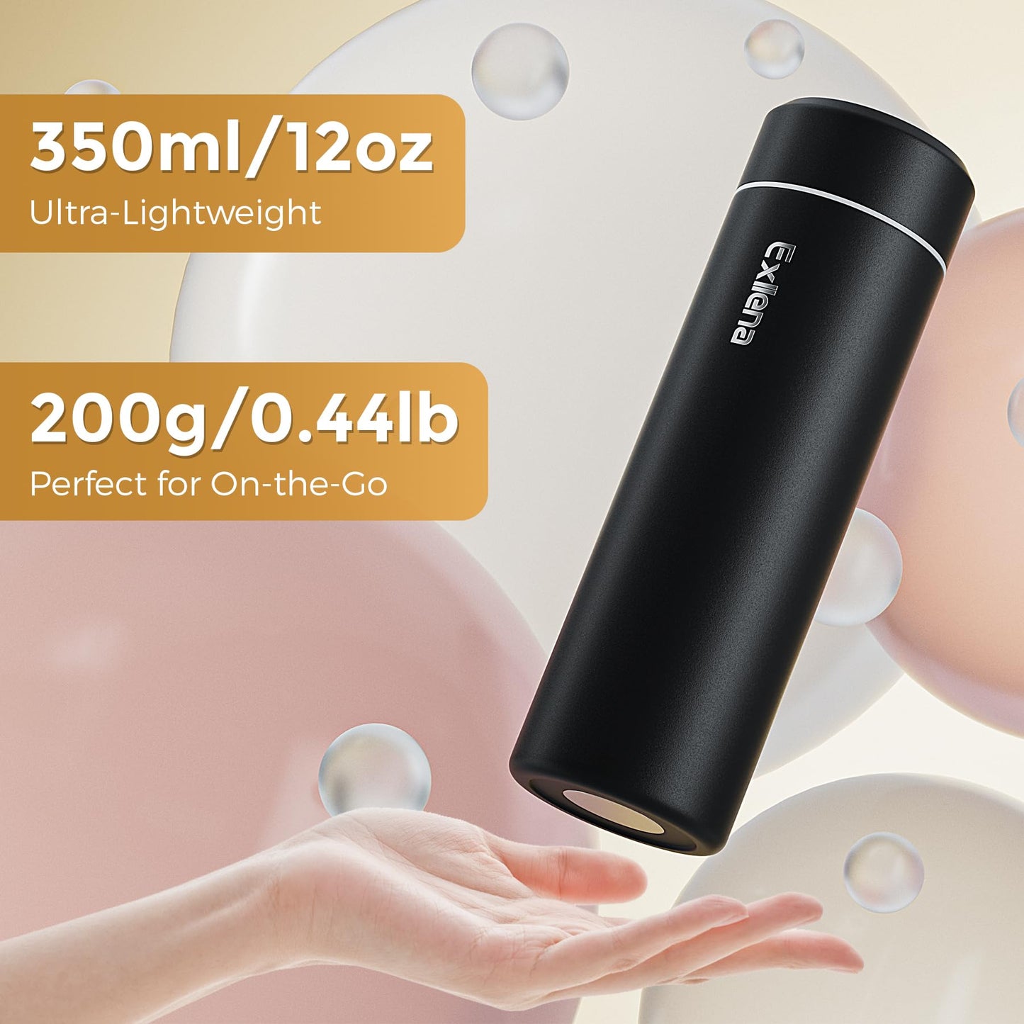 【Upgraded】Exllena Small Insulated Water Bottle 12 oz/350ml– Mini Insulated Water Bottle for Hot & Cold Drinks, Perfect Small Water Bottle for Travel, Purse...(Black)