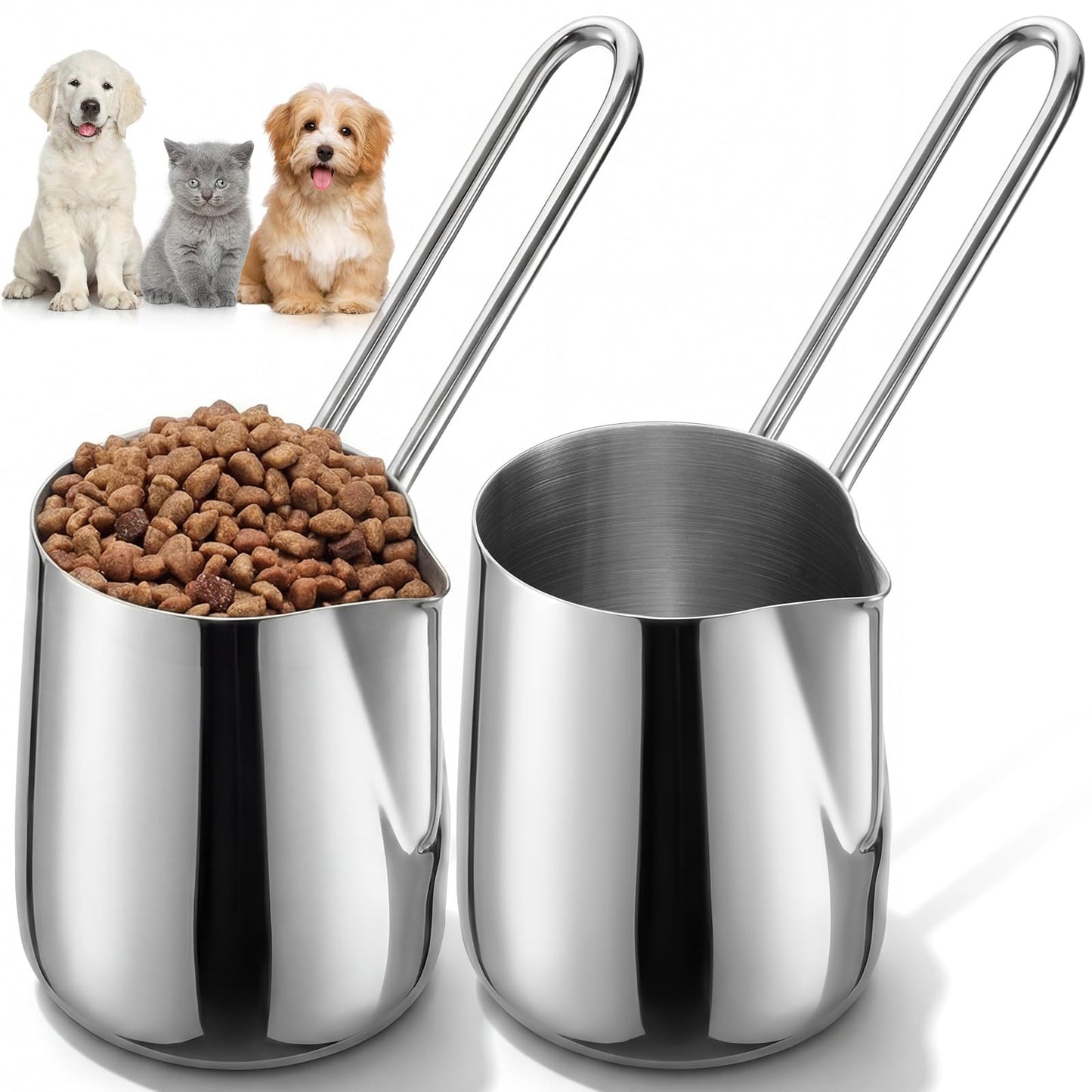 Zonon 2 Pieces 1.5 Cup Dog Food Metal Scoop 12 oz / 1.5 Cup Stainless Steel Measuring Cups with Wire Design Handle Durable Dog Cat Food Metal Scoop for Kibble or Seed Easy-clean, Rust-resistant