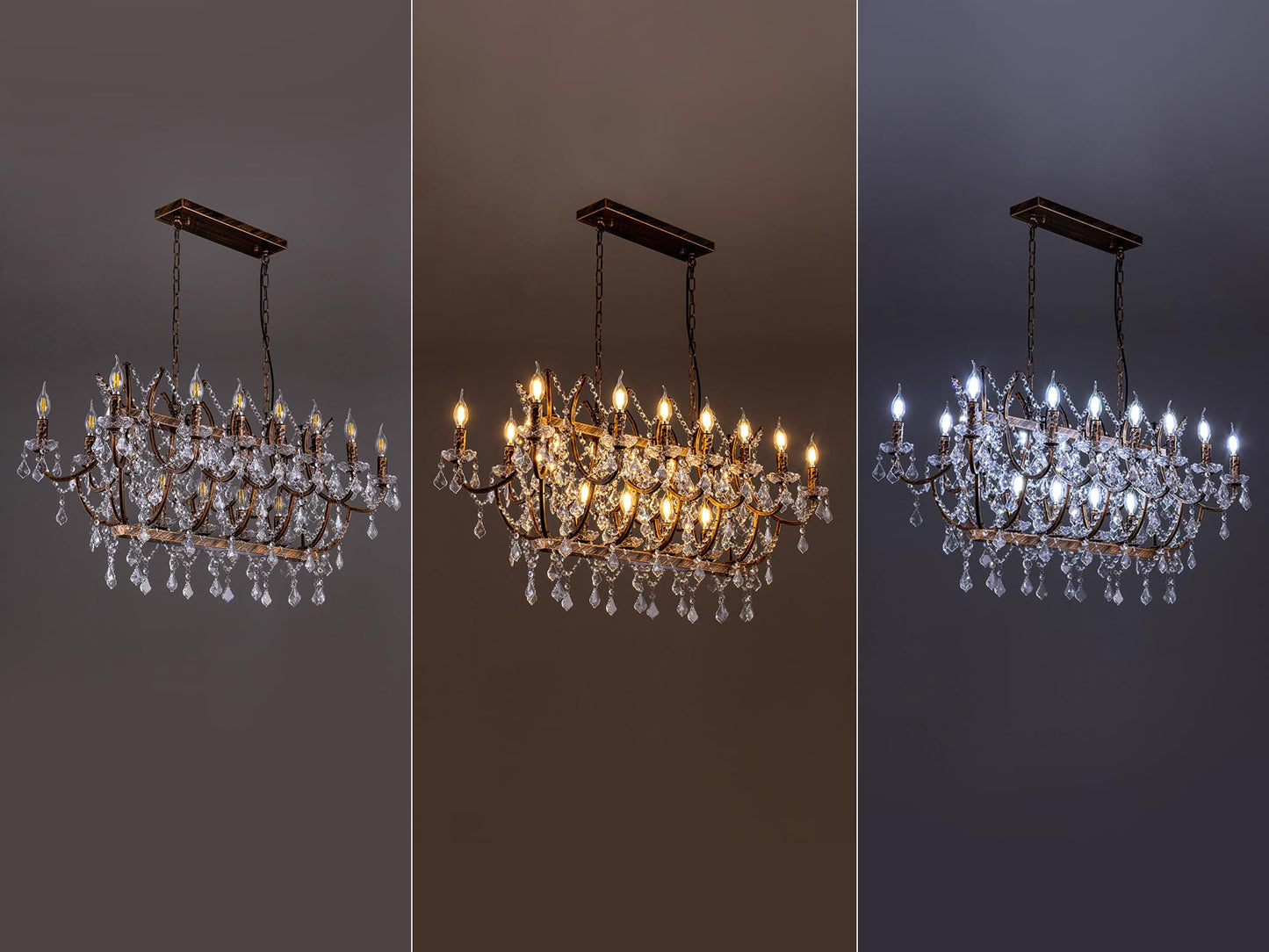 TOCHIC Crystal Chandelier Light Fixture, 18 Lights Luxury K9 Crystal Candle Chandeliers for Dining Living Room, L 40" Farmhouse Maria Theresa Chandeliers Ceiling Pendant Lighting for Bedroom Kitchen