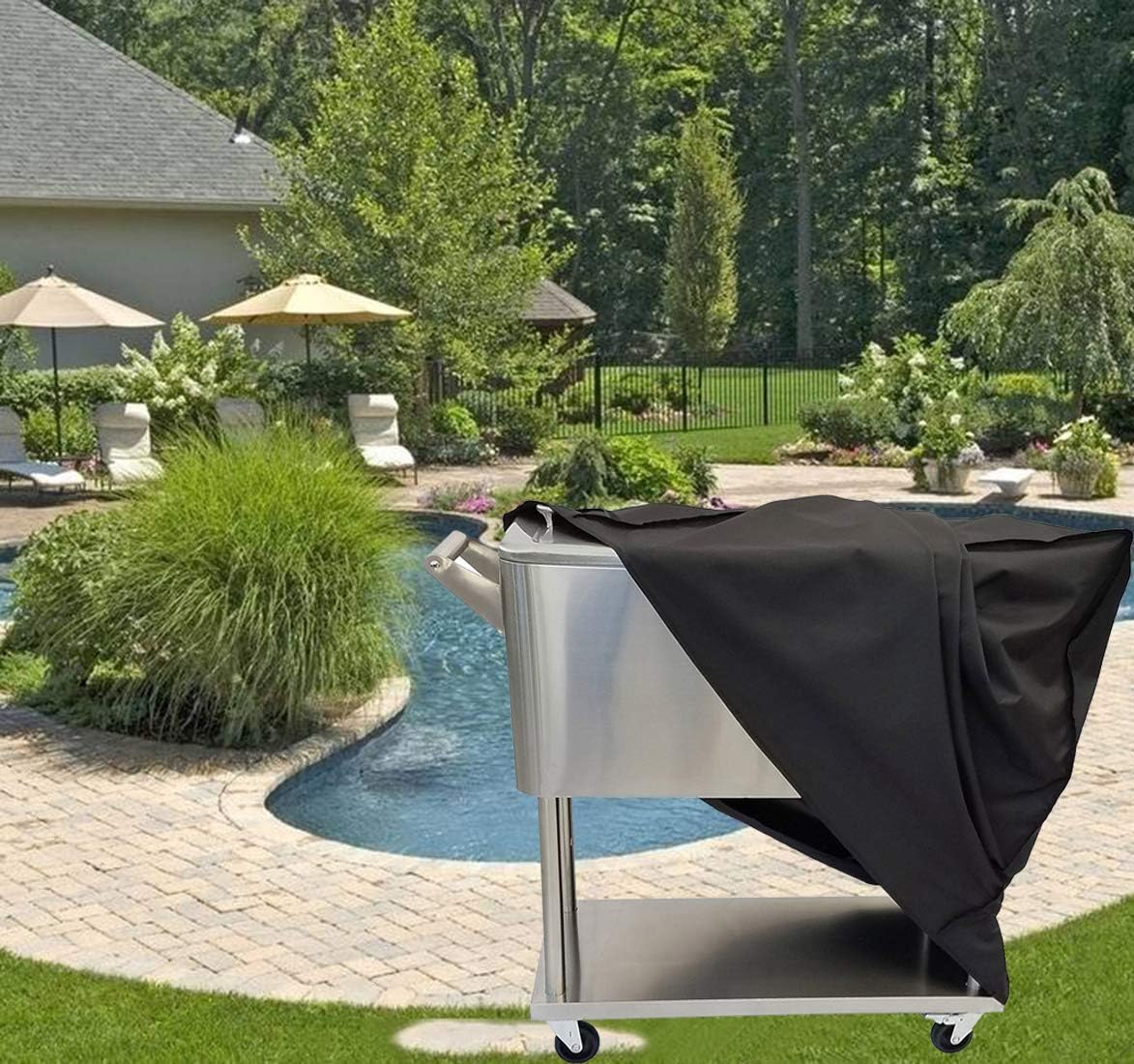 J&C 35x20x34in 80 Cooler Cart Cover-Black Waterproof UV Resistant Patio Rolling Cooler for Most of QT Patio Ice Chest