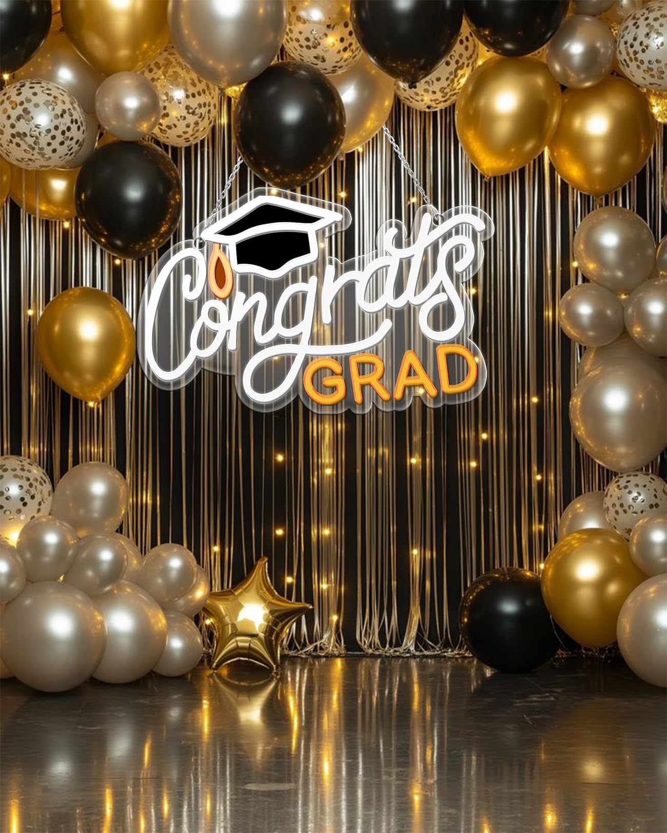 Congrats Grad Neon Sign with Mortarboard - 14.5" x 8.6", Adjustable LED Light Up Sign for Prom Party, Photo background wall, Class of Celebrations, Graduation Gift for Dorm Backdrop Room Decor
