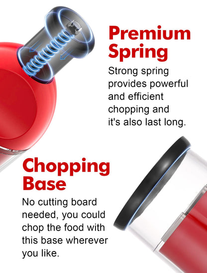 Food Chopper, Hand Chopper Dicer Easy to Clean, Manual Slap Vegetable Cutter Onion Dicer, Garlic Mincer for Onion, Nut, Tomato, Pepper, Celery, etc, Red