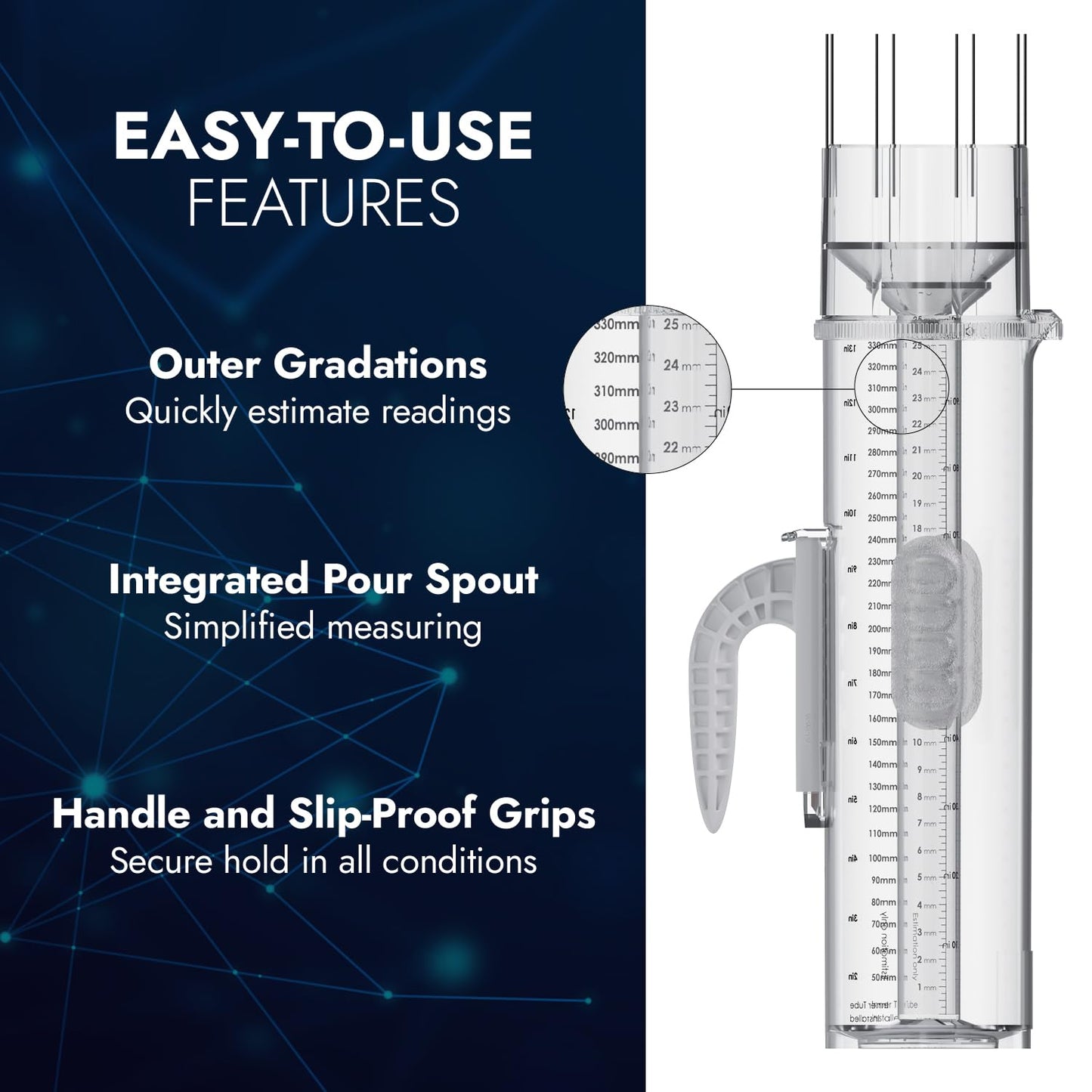 CLIMALYTIC Tropo Rain Gauge & Snow Gauge - Freeze-Proof All Weather Gauge for Extended Outdoor Use - Large 13.5” Capacity - Professional, CoCoRaHS-Approved Accuracy - Easy-to-Use Rain & Snow Meter
