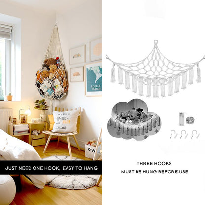 Amdermi Novel Stuffed Animal Hammock Corner Hanging Net for Stuff Aniaml Storage Macrame Toy Display Plush Toy Holder-Perfect for The Tiny Space Walls (Cream)