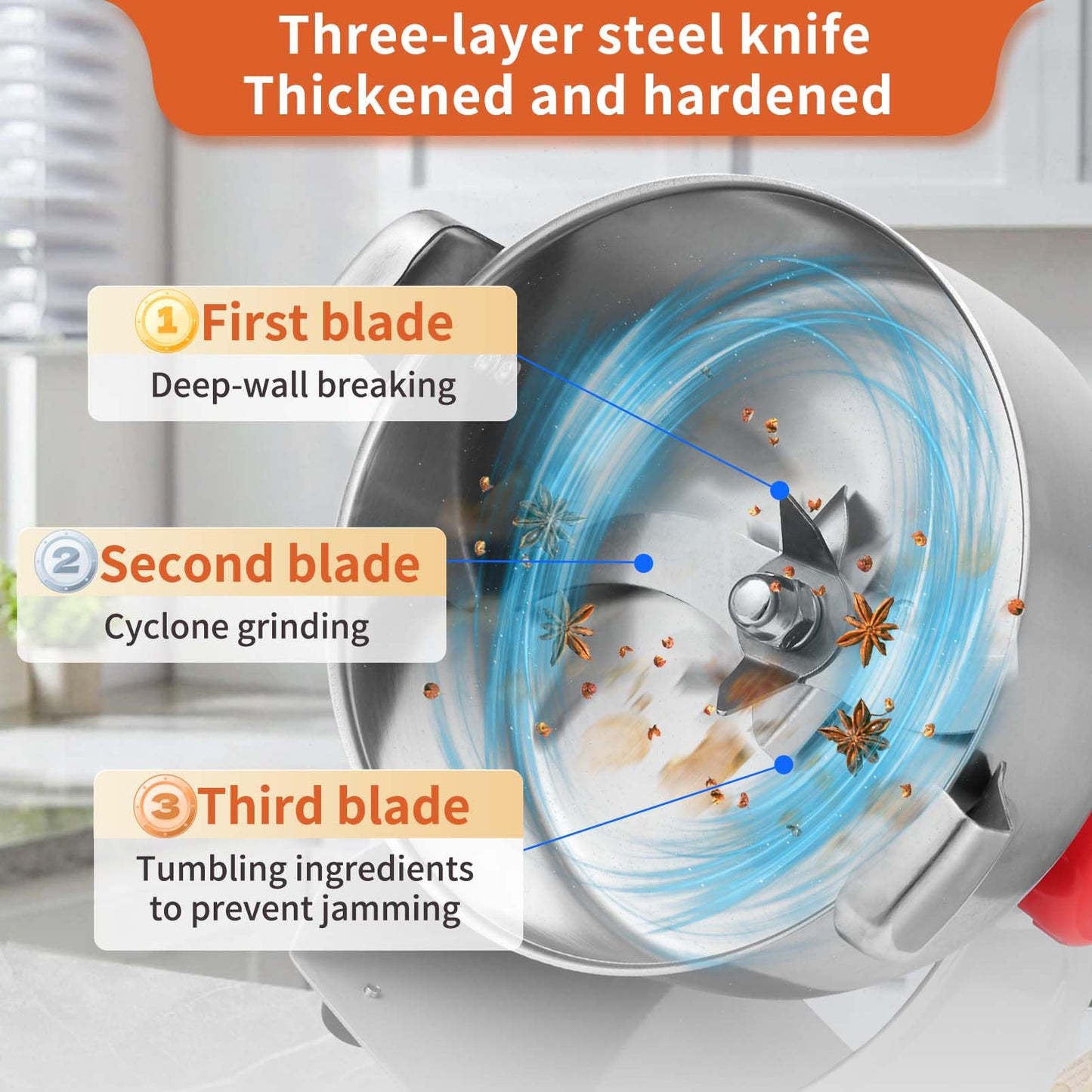 BAOJIAFU 800g Electric Grain Mill 36000r/min High-speed Grain Mill 1800W Superfine Powder Grinder Dry Grinder Machine 270° swingable Dry Material Grinding Machine 304 Stainless Steel herb grinder