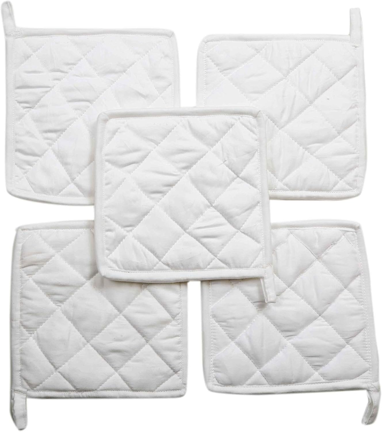 Pot Holders, 100% Cotton (Pack of 10), 8" x 8" Square, Solid White Color for Everyday Kitchen Cooking