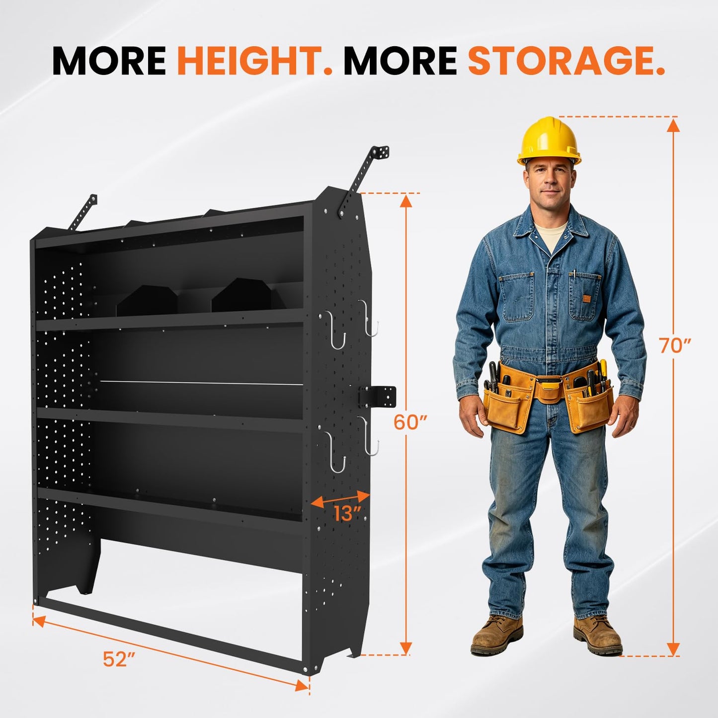 EONECROSS Cargo Van Shelving 4 Tier 52" W x 60" H x 13" D, Heavy Duty Steel Work Van Storage System for Ford Transit, Promaster, Sprinter, Chevy Express, Tool Organizer for Electricians, Contractors