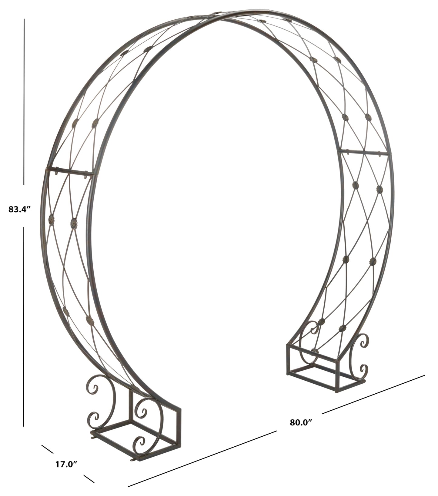 SAFAVIEH Outdoor - Mizell Iron Moon Gateway Garden Arbor - Black Rust Iron Metal - Architectural Circular Gateway Design - Ideal for Garden, Yard, Patio, Entryway, 80" W x 17" D x 83.4" H (PAT5036E)
