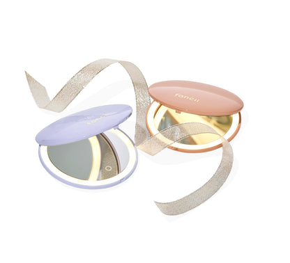 Fancii Mini Taylor Compact Magnifying Mirror with LED Light, 10x/1x, Rechargeable, 3 Light Settings, Dimmable - Small Lighted Travel Handheld Mirror for Pocket, Handbag, Purse, 2-Sided (Pink)
