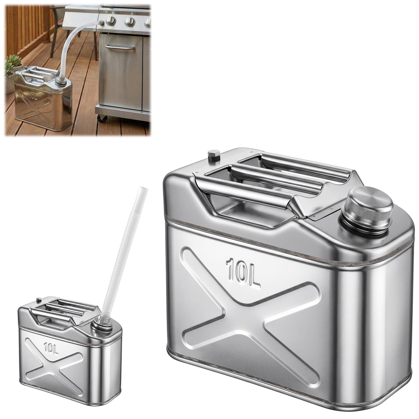 SFNSM 2.6 Gallon Cooking Oil Storage Container with Strainer Fryer Drain Hose, 304 Stainless Hot Oil Container for Kitchen, Large Grease Can & Water Jug for Restaurant, Dining Car, Picnic, Camping