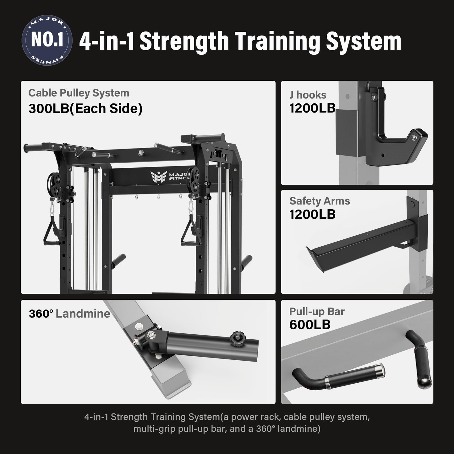 MAJOR FITNESS F22 Power Rack with Weight Bench, Barbell & 230lbs Weight Plates, 1600lbs Heavy-Duty All-in-One Squat Rack with Cable Crossover, Dual Pulley System & Attachments for Home Gym, Khaki