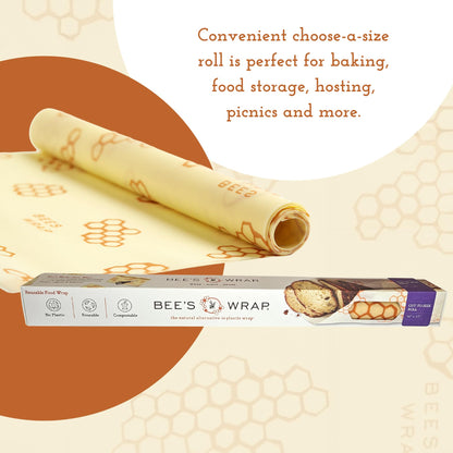 Bee's Wrap Beeswax Wraps for Food - Cut to Size 14x52" Beeswax Wrap Roll - Plastic Free Made in USA Reusable Natural Food Wrap - Honeycomb