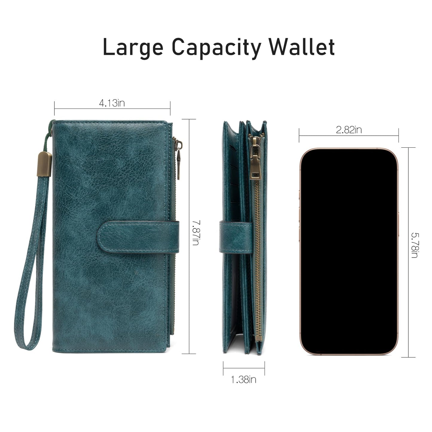XINNSTAR Womens Wallet RFID Blocking Large Capacity Credit Card Holder Long Purses for Women with Wristlet Pocket ID Window