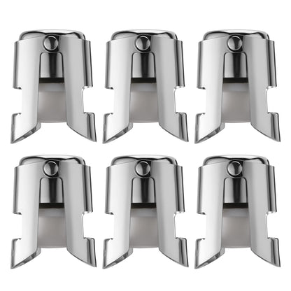 OUWO Champagne Stopper 6 Pack Stainless Steel Champagne Save with Food Grade Silicone, Leak-Proof Bubble Retaining Saver, Suitable for Champagne Prosecco Cava and Sparkling (Silver)
