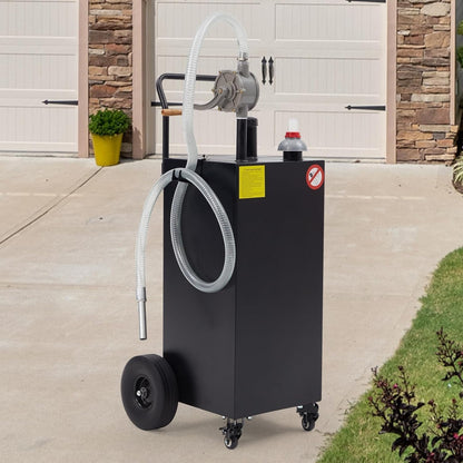 50 Gallon Fuel Caddy with Manual Pump - Heavy Duty Portable Gas & Diesel Transfer Tank on 4 Wheels, Spill-Proof Gasoline Can Container for Truck, Tractor, Boat, ATV, Farm Use, Black