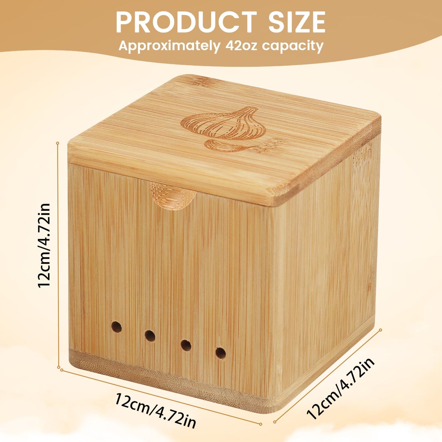 OYPGUE Bamboo Garlic Keeper for Counter, Large Garlic Holder Storage with Lid 4.72 x 4.72 x 4.72inch Rustic Garlic Jar Container to Keep Your Garlic Cloves Fresh Longer (Bamboo)