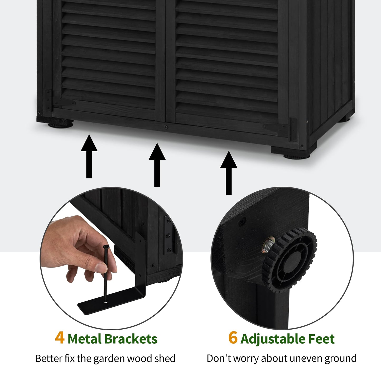 MCombo Outdoor Storage Cabinet, Wooden Storage Shed with Latch, Outside Garden Tool Shed with 2 Doors for Patio Yard Lawn, 0808 (Black, Medium)