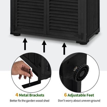 MCombo Outdoor Storage Cabinet, Wooden Storage Shed with Latch, Outside Garden Tool Shed with 2 Doors for Patio Yard Lawn, 0808 (Black, Medium)