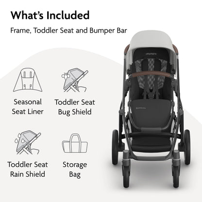 UPPAbaby Vista V3 Convertible Single-to-Double Stroller for Baby & Toddler, 30+ Configurations, Car Seat Compatible, All-Wheel Suspension, XL Basket – Savannah (Pearl Grey Jacquard/Carbon Frame)