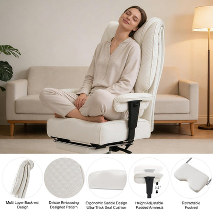 EXCEBET Big and Tall Office Chair 400lbs Wide Seat, Leather High Back Executive Office Chairs with Foot Rest, Ergonomic Lumbar Support for Lower Back Pain Relief (White)