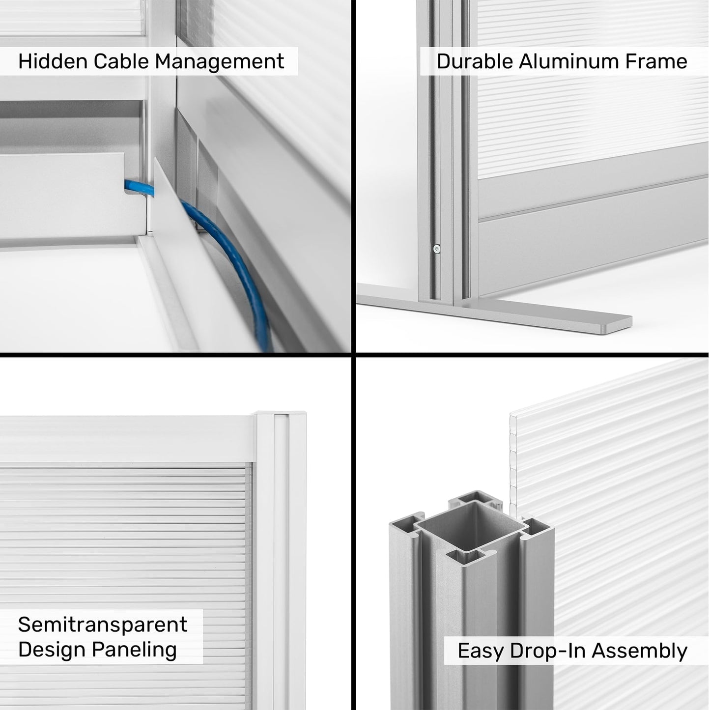 Stand Up Desk Store Aesthetic Modular Room Divider Wall | 70" W x 48" H Office Partition Walls & Cubicle Wall Dividers | Lightweight, Durable, Translucent Partition Wall Divider for Workspaces