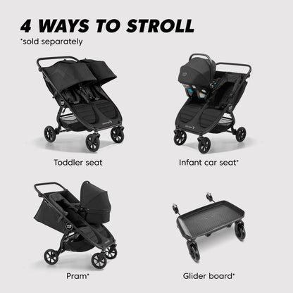 Baby Jogger® City Mini GT2 All-Terrain Side by Side Double Stroller, Twin Stroller for Newborns and Toddlers, Compatible with Britax, Cybex, Graco, and Maxi Cosi Infant Car Seats, Jet Black