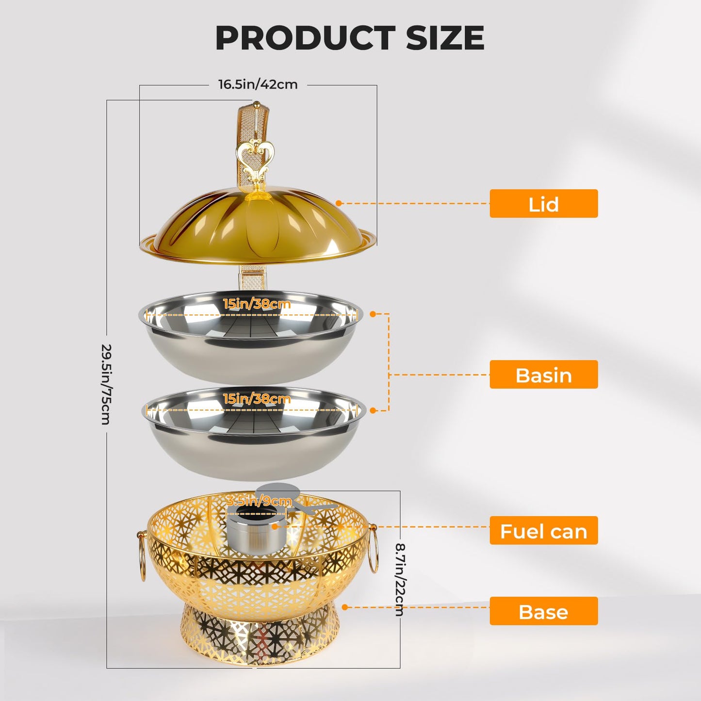 Chafing Dishes Set Gold Stainless Steel, 8 Quart Hollow-Out Buffet Food Warmer, Luxury Catering Warmer for Wedding, Hotel, Party & Christmas (Gold, 4PCS)