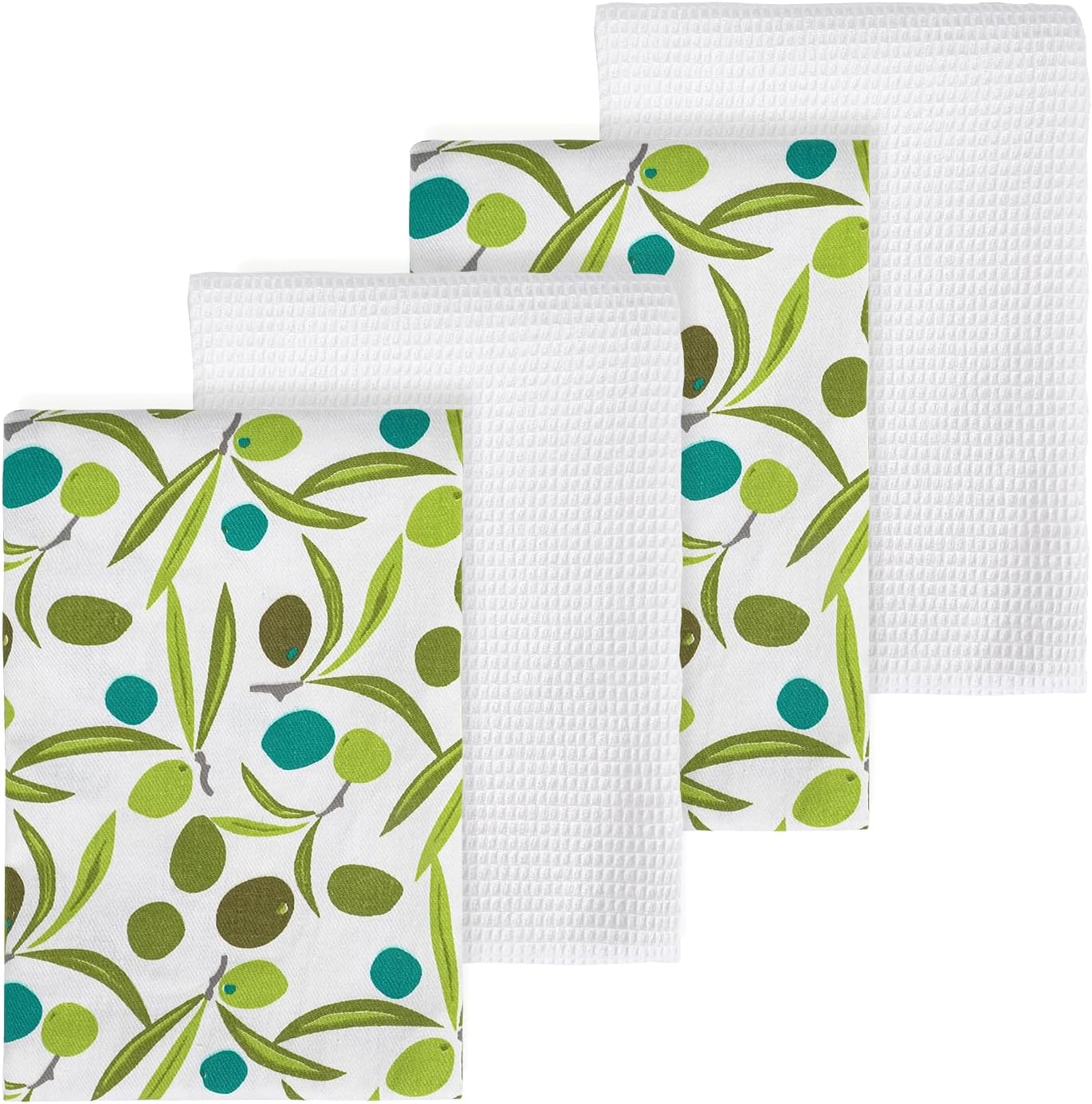 Kitchen Towel Set: 4 Pcs 18x26 Soft Absorbent 100% Cotton Dishcloths for Kitchen Drying, Quick Dry Bar Towel (Olive)