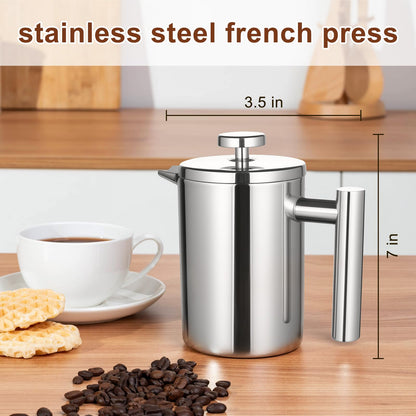 FrutPunch French Press Coffee Maker with Scale, 304 Stainless Steel French Press, 17OZ, Double-Wall Insulated, Food Grade, Suitable for Kitchen and Travel Camping