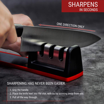Cubikook Kitchen Knife Sharpener - Complete 3-stage Knife Sharpener CS-T01 with Diamond Dust Rods, Sturdy Design, Non-slip Base Pat, Easy and Safe to Use, Fast and Effective Manual Sharpening Tool