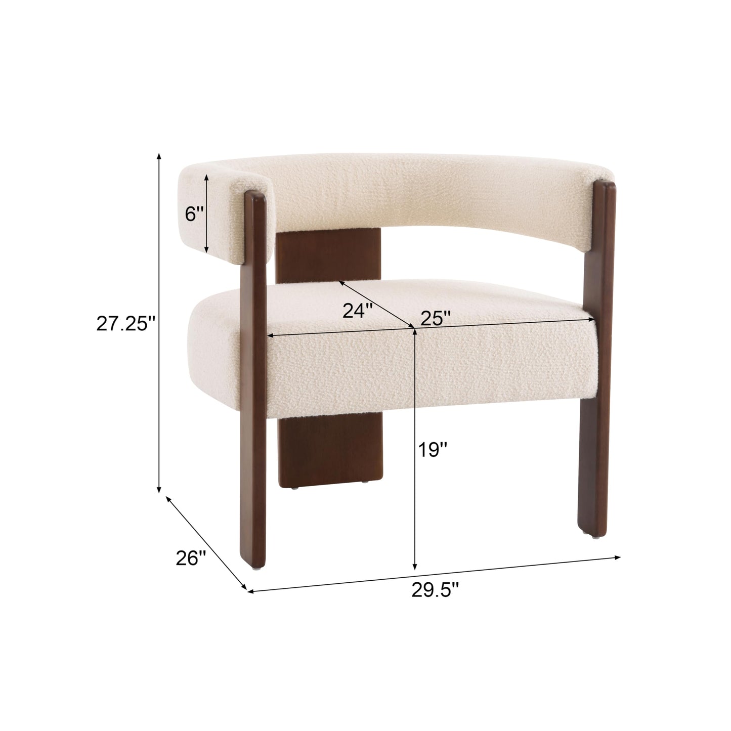 Merax Modern Boucle Accent Armchair, Upholstered Barrel Chair with Walnut Finish Wooden Legs, Comfy Reading Lounge Chair for Living Room Bedroom Office, Beige