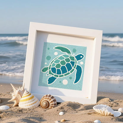 DOODLREAM Green Sea Turtle Punch Needle Kit for Beginner, 9.4"x9.4" Marine Animal Punch Stitching Craft Set, DIY Embroidery Starter with Printed Frame, Instruction, Threader, Yarn, Pinch Needle
