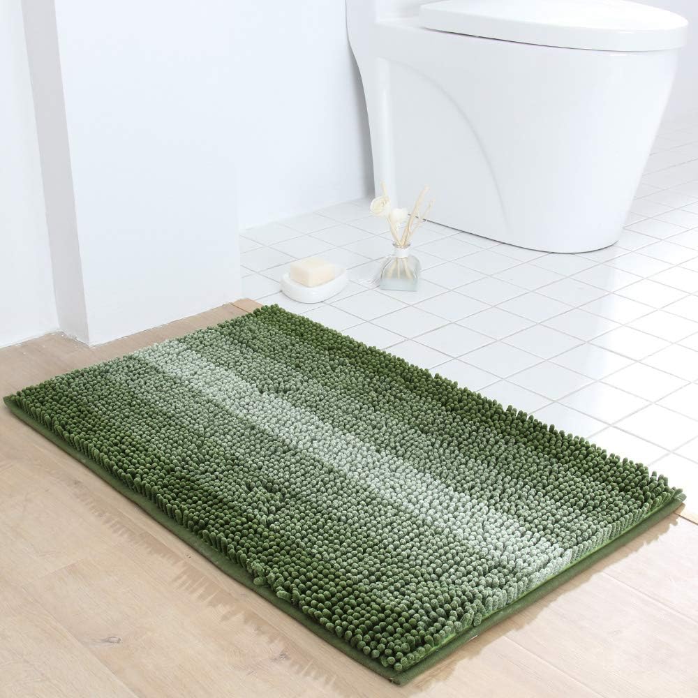 COSY HOMEER 28x18 Inch Bath Rugs, 100% Polyester Extra Soft Non-Slip Bathroom Mats, Machine Washable, Green