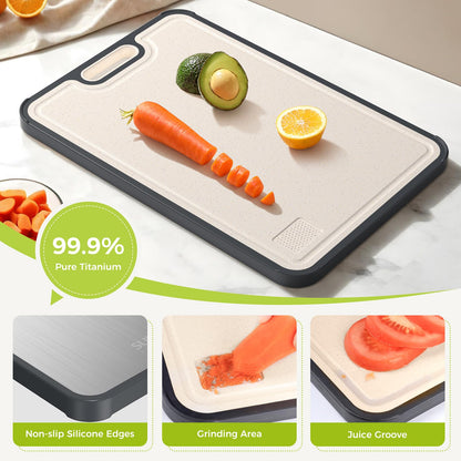 Sumzzz Titanium Cutting Board for Kitchen, Non Toxic 2-in-1 Cutting Board Double Sided Food Grade Pure Titanium, Knife Friendly Easy to Clean Large Size 15”×10.3”