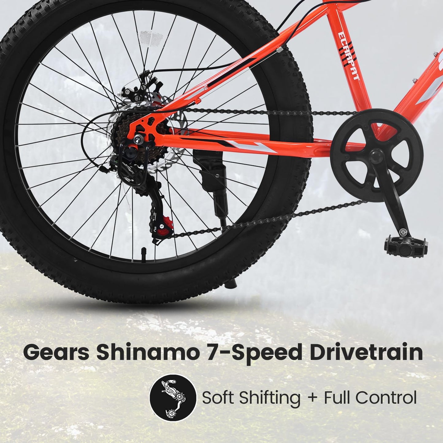 richvelo 24 Inch Fat Tire Bike Adult/Youth Full Shimano 7 Speeds Mountain Bike, Dual Disc Brake, High-Carbon Steel Frame, Front Suspension, Mountain Trail Bike, Urban Commuter City Bicycle