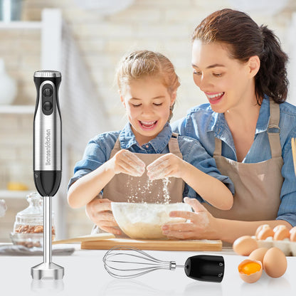 Bonsenkitchen Immersion Handheld Blender with Whisk, 20-Speed & Turbo Mode Hand Blender Stick 500W, 304 Stainless Steel Hand Blender for Soup, Smoothie, Puree, Baby Food