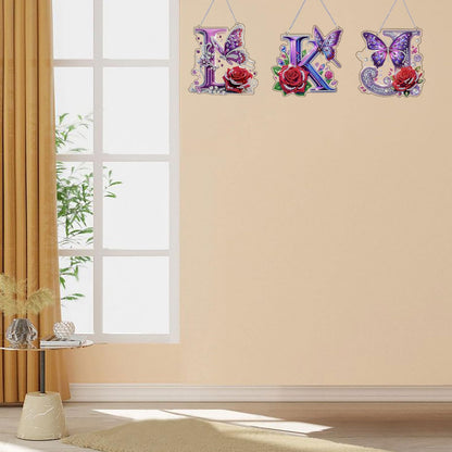 DIY Hanging Diamond Art Kit for Adult – Gem Art Window & Wall Pendant, Acrylic Letter Diamond Painting Ornament for Home & Garden Decoration (J)