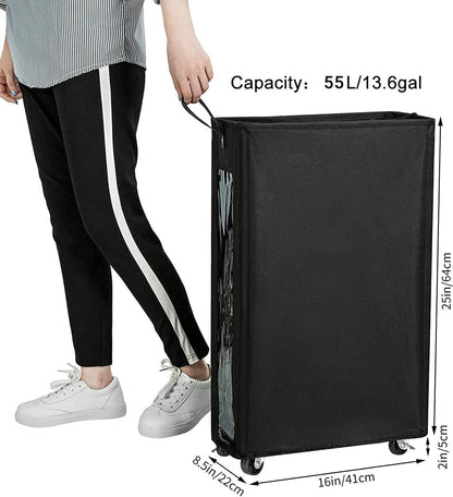 ZERO JET LAG 25 Inches Slim Laundry Storage Hamper, Large Rolling Bin, Clear Window, Black