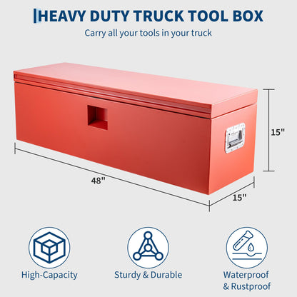 ExploreHorizon Industrial Steel Truck Tool Box w/Gas-Shock Lid, Pry-Resistant Security & Weatherproofing Toolbox Organizer Chest Fits Pickup, Truck Bed, RV, Trailer