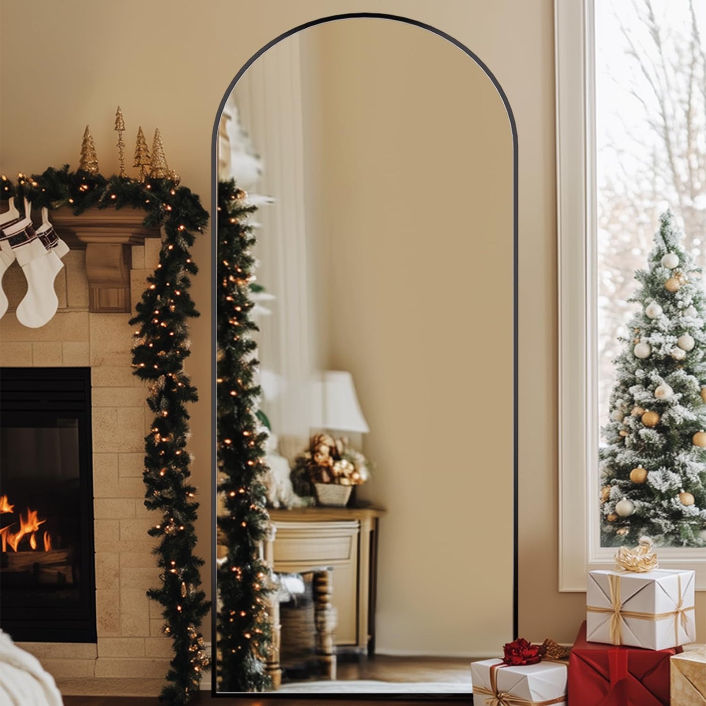 Homsion Full Length Mirror, 71"x32" Oversized Arched Large Standing, Tall Body Floor Wall Hanging for Bedroom Living Room Aluminum Frame,Black