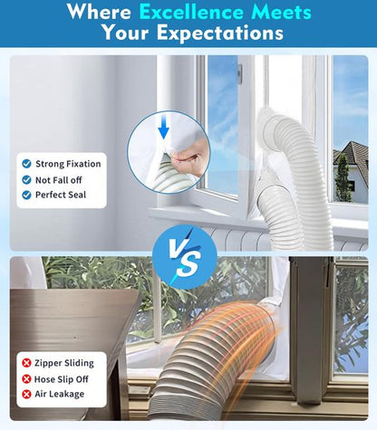 IKSTAR Portable AC Window Seal Kit 400CM (157") – Universal No-Drill Window Vent for Casement, Crank & Skylight Windows – Adjustable Zipper Seal for Single or Dual Hose Portable Air Conditioners