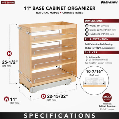 Rev-A-Shelf 6.5" Pullout Kitchen Cabinet Storage Organizer Slide Out Pantry Spice Rack with Adjustable Shelves, Natural Maple, 448-BC-6C