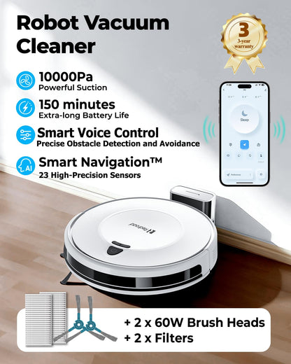 Redroad Robot Vacuums,10KPa Robotic Vacuum Cleaner with Mapping,Lidar Navigation&Obstacle Avoidance,150mins Robot Vacuum with App/Alexa/Remote,Tangle-Free Pet Hair,Self-Charging (White)