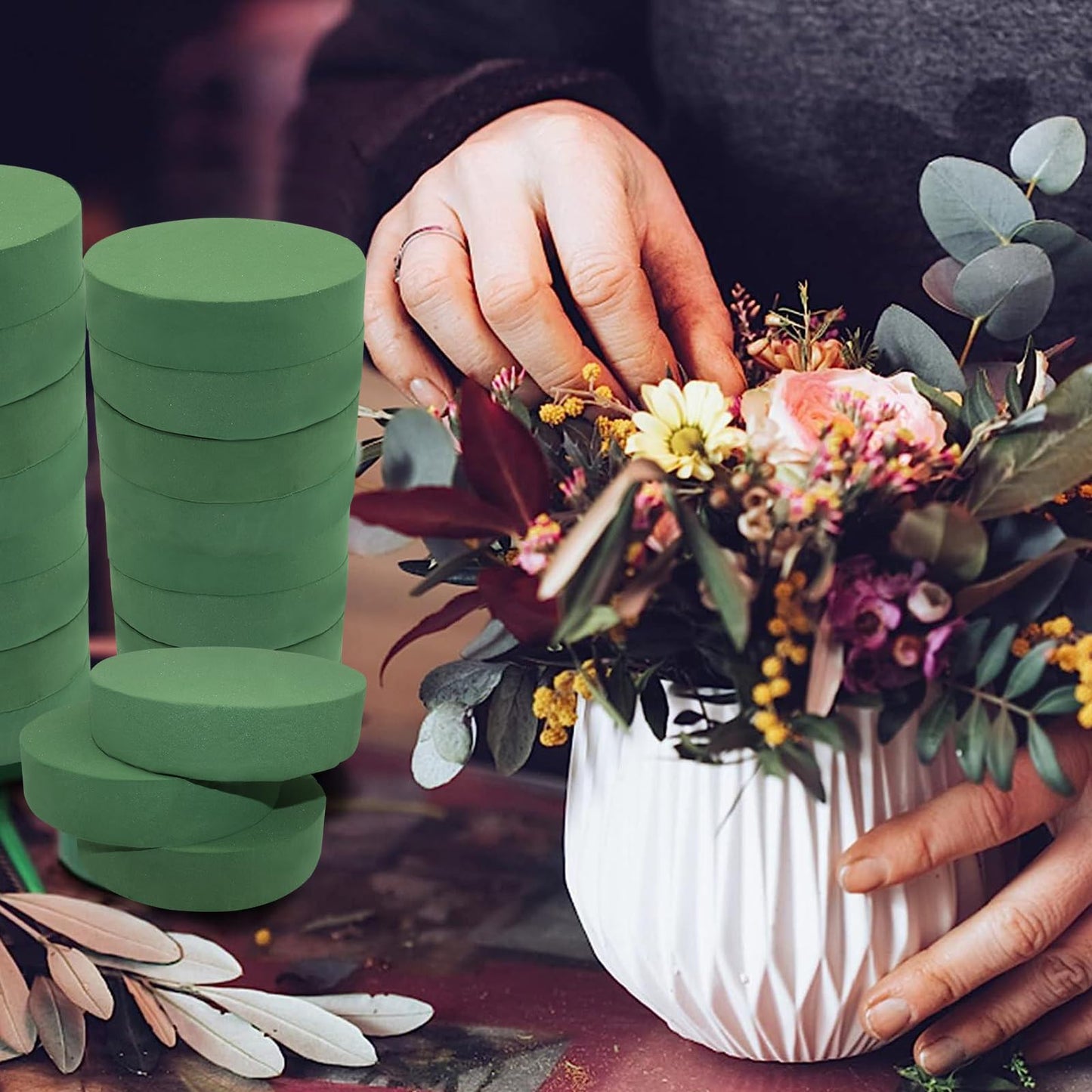 Verkelly 6 Packs Large Round Floral Foam Blocks - 6.49" Dry Floral Foam for Artificial Flower Arrangements