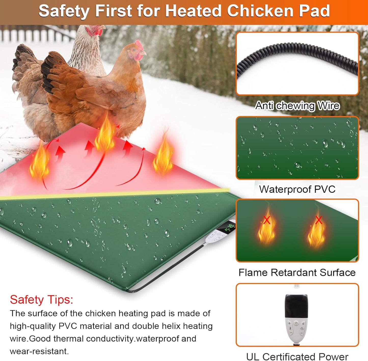15.7 23.6 Chicken Heating Pad Chick Brooder Pad Poultry Heated Mat Adjustable Digital Thermostat Brood Heater Blanket